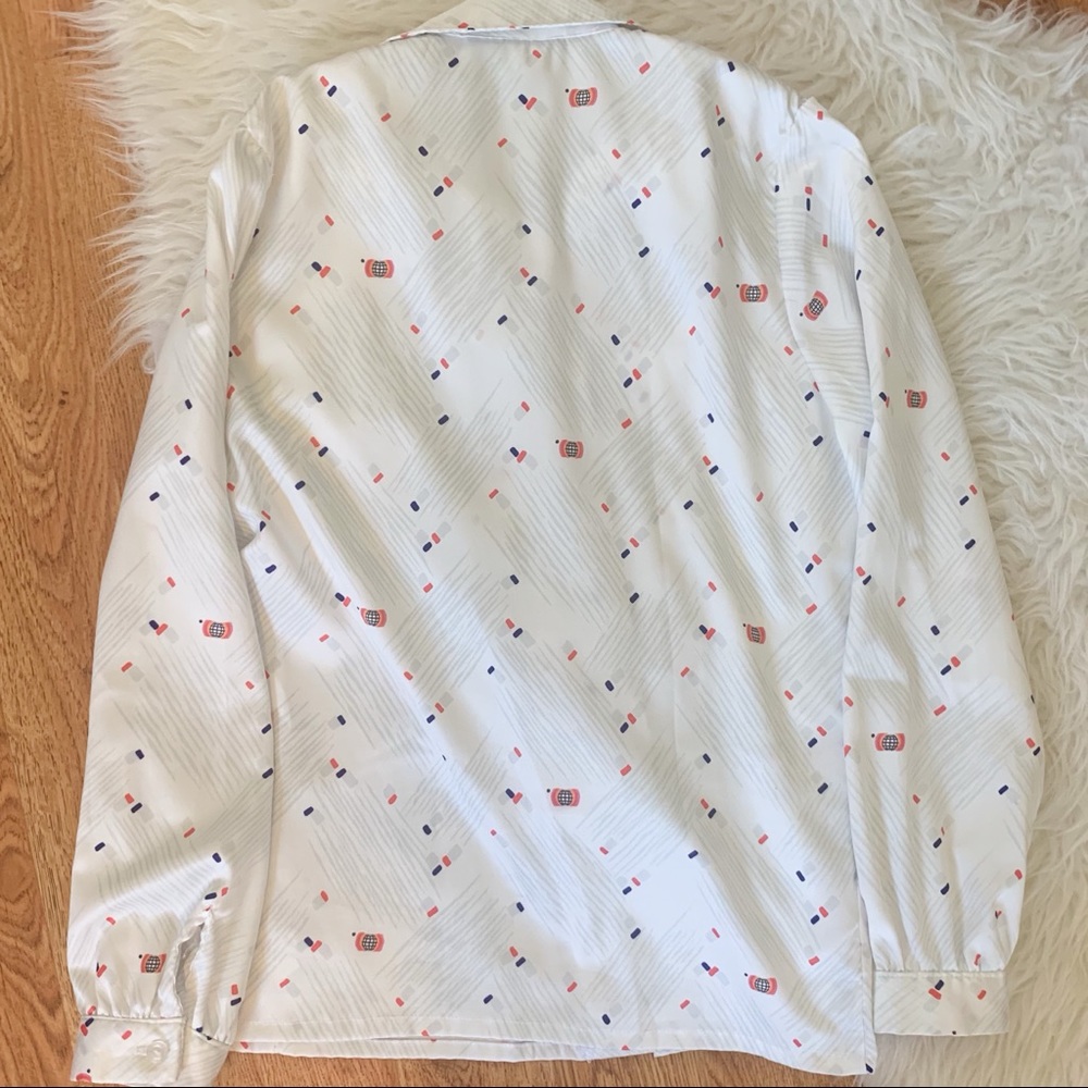 Vintage 80s White Abstract Patterned Button Down 8 - image 3